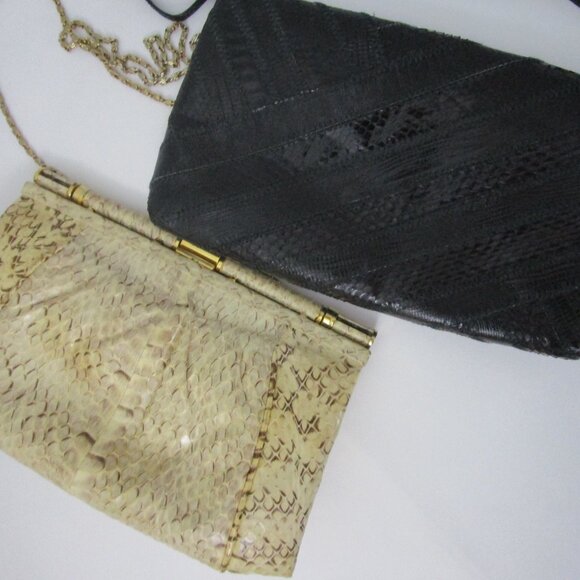Exotic Snakeskin Purse Clutch Crossbody Shoulder Gold Chain Bag Vintage - Picture 8 of 8